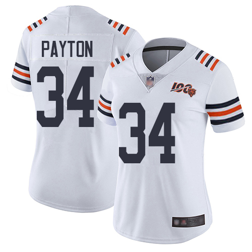 Women Chicago Bears 34 Payton White 100th Anniversary Nike Vapor Untouchable Player NFL Jerseys
